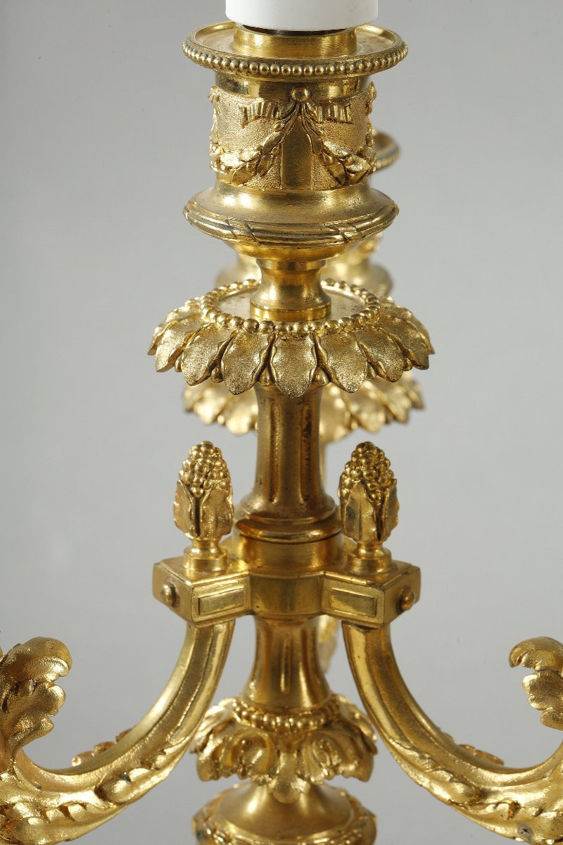 Paire de candélabres en bronze doré de style Louis XVI-photo-8