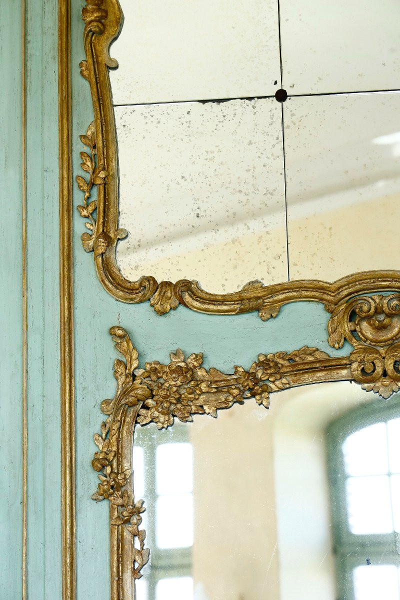 Very Large Transitional Wood Panel Overmantel, 18th Century-photo-3