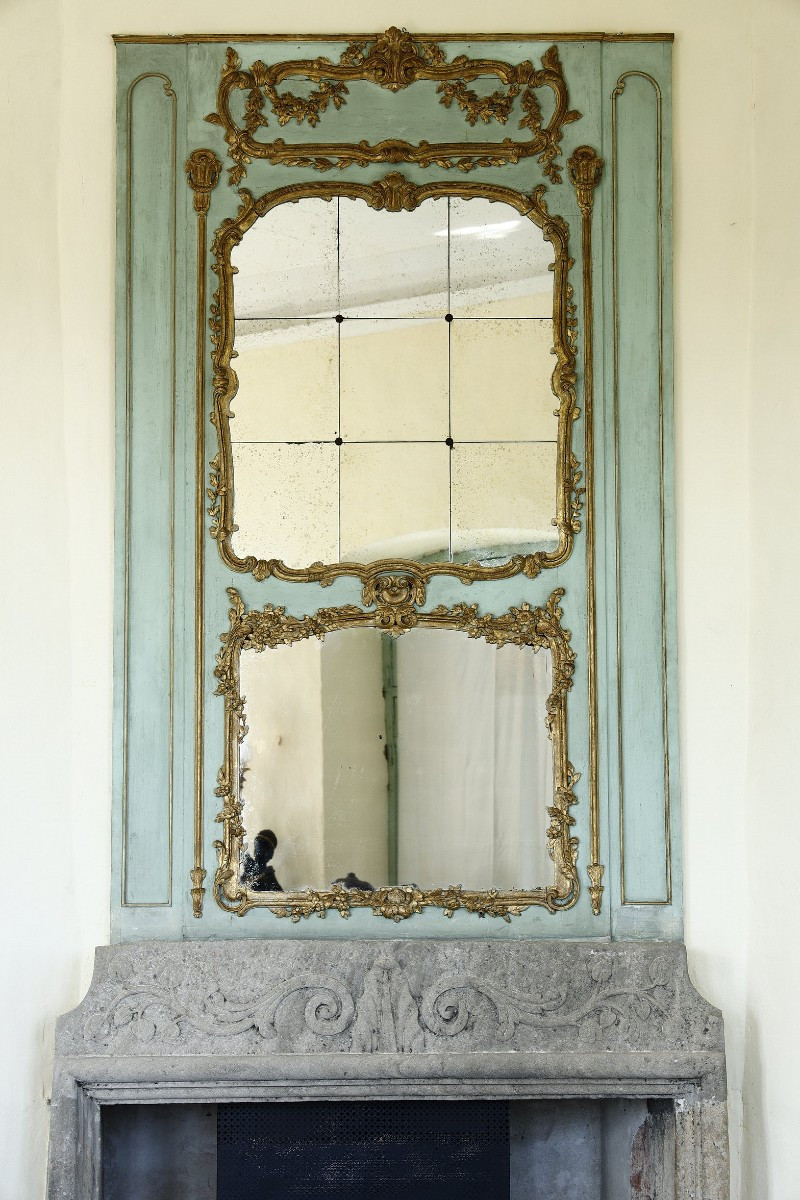 Very Large Transitional Wood Panel Overmantel, 18th Century