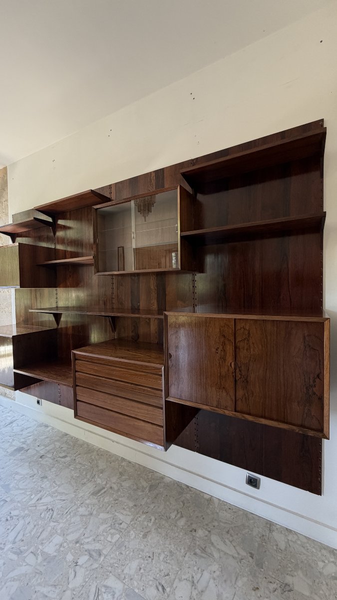 ETAGÈRE MODULAIRE MURALE SCANDINAVE EN PALISSANDRE, POUL CADOVIUS, ANNÉES 60-photo-2