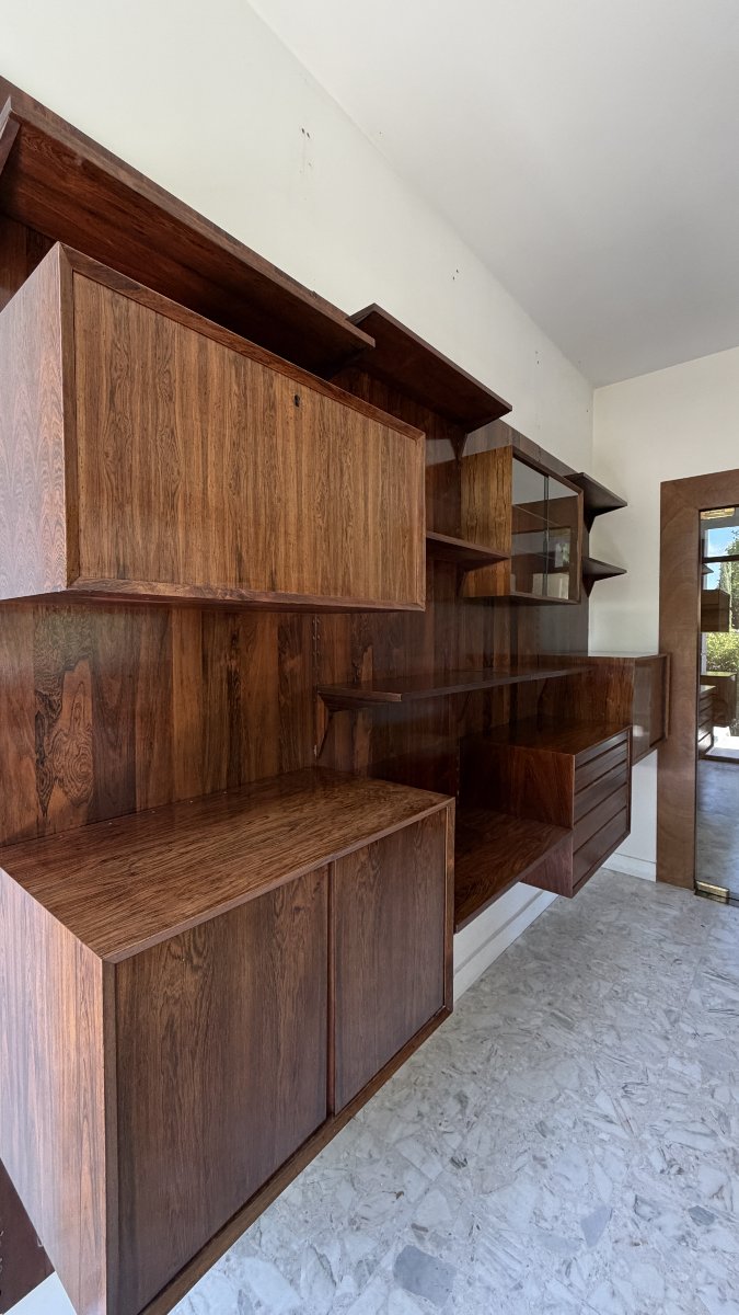 ETAGÈRE MODULAIRE MURALE SCANDINAVE EN PALISSANDRE, POUL CADOVIUS, ANNÉES 60-photo-3