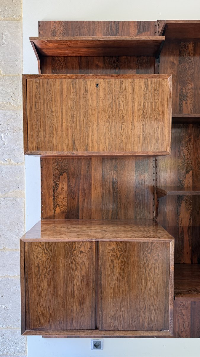 ETAGÈRE MODULAIRE MURALE SCANDINAVE EN PALISSANDRE, POUL CADOVIUS, ANNÉES 60-photo-4