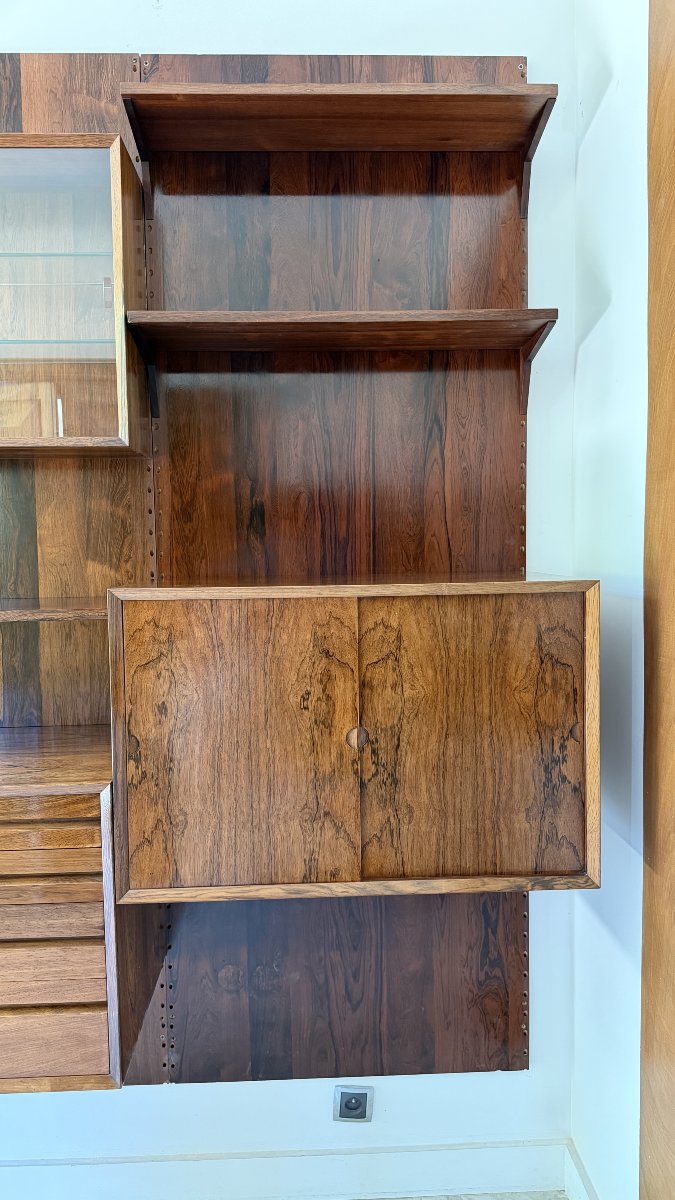 ETAGÈRE MODULAIRE MURALE SCANDINAVE EN PALISSANDRE, POUL CADOVIUS, ANNÉES 60-photo-3
