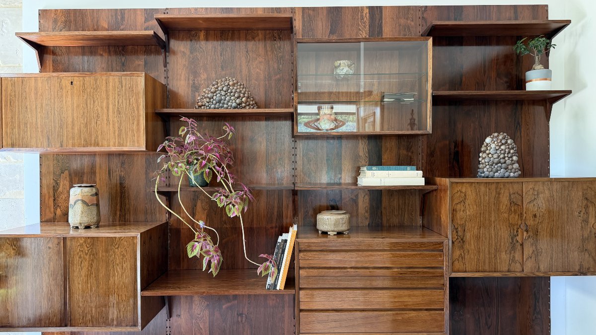 ETAGÈRE MODULAIRE MURALE SCANDINAVE EN PALISSANDRE, POUL CADOVIUS, ANNÉES 60-photo-4