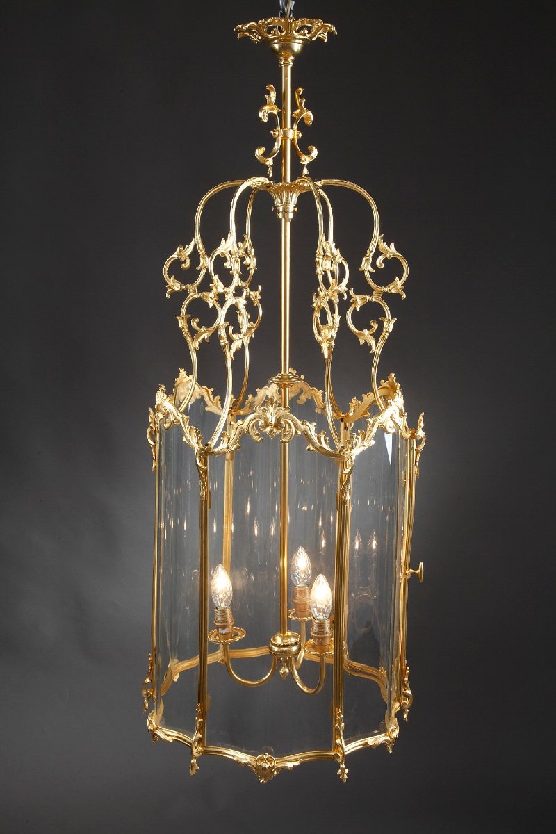 Large Louis XV-style Lantern In Gilded Bronze-photo-1