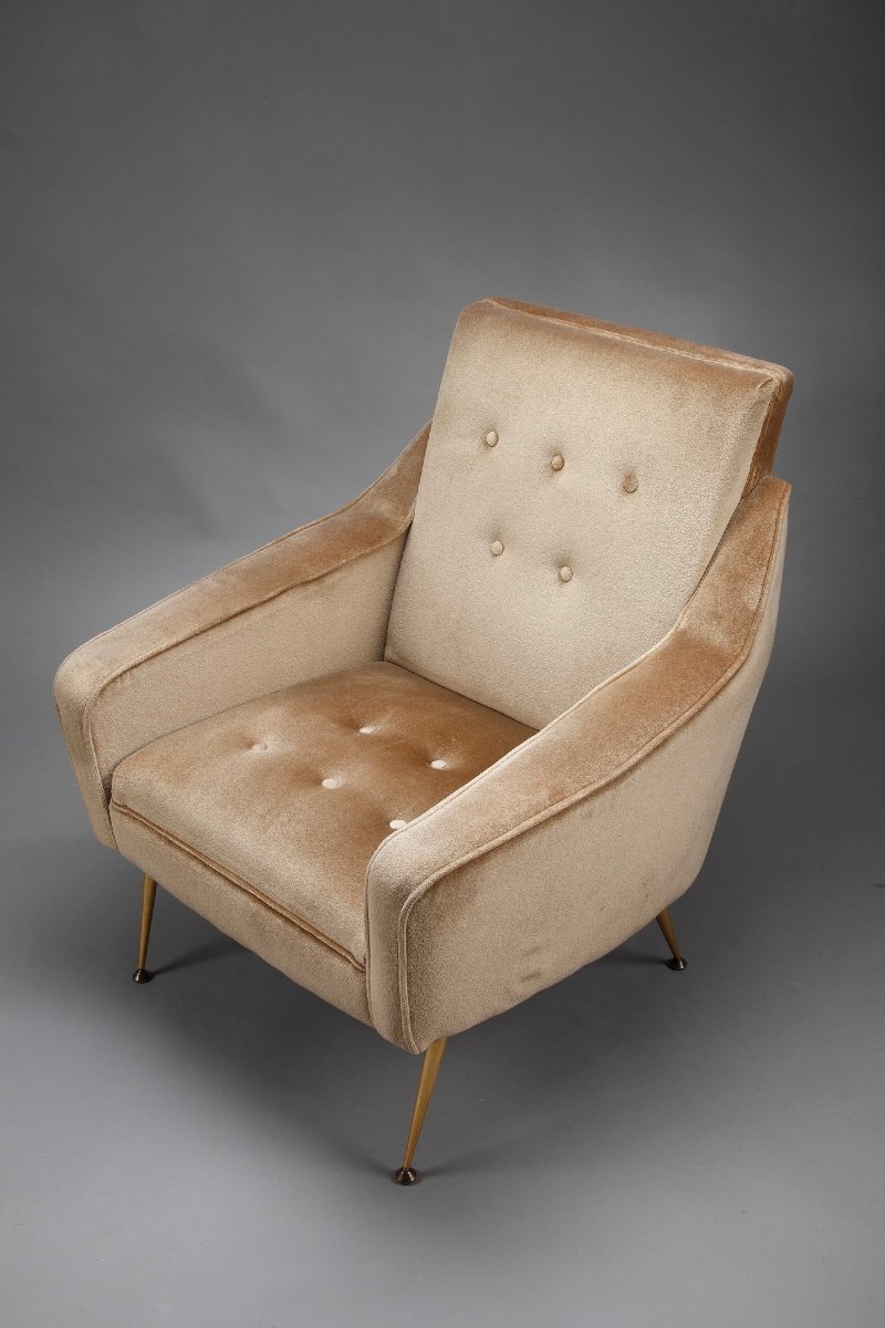 Paire de bergères en velours des années 50-photo-7
