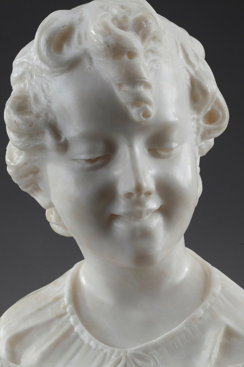 Sculpture en albâtre "Buste de jeune fille" dans le goût de Carrier-Belleuse-photo-2