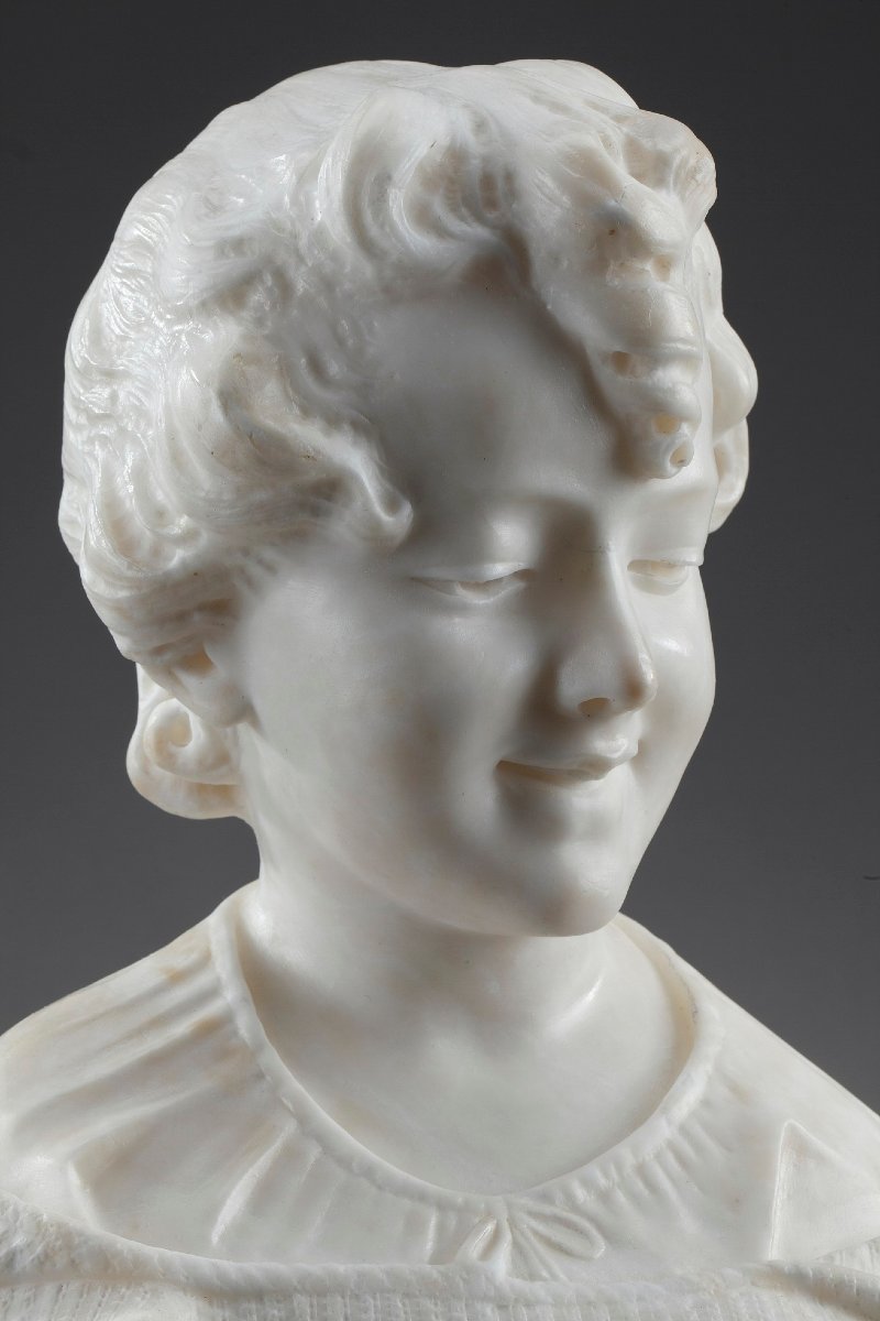 Sculpture en albâtre "Buste de jeune fille" dans le goût de Carrier-Belleuse-photo-3