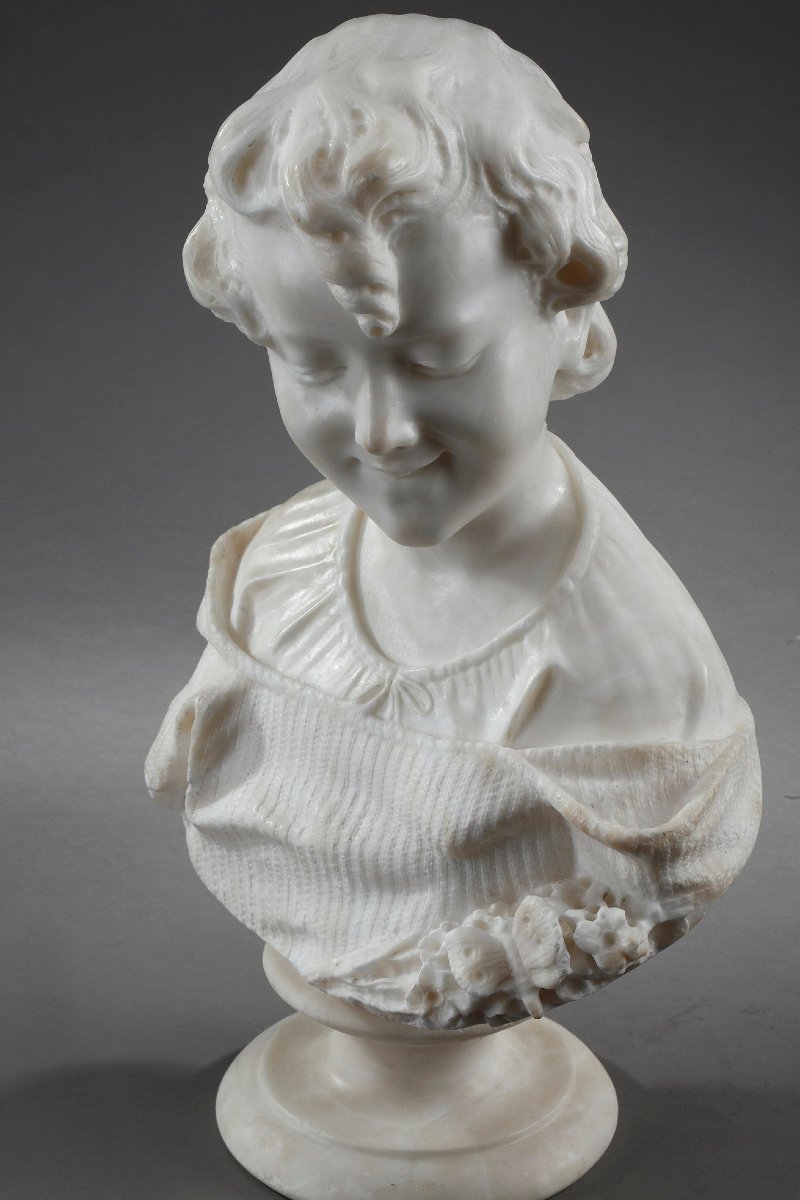 Sculpture en albâtre "Buste de jeune fille" dans le goût de Carrier-Belleuse-photo-3
