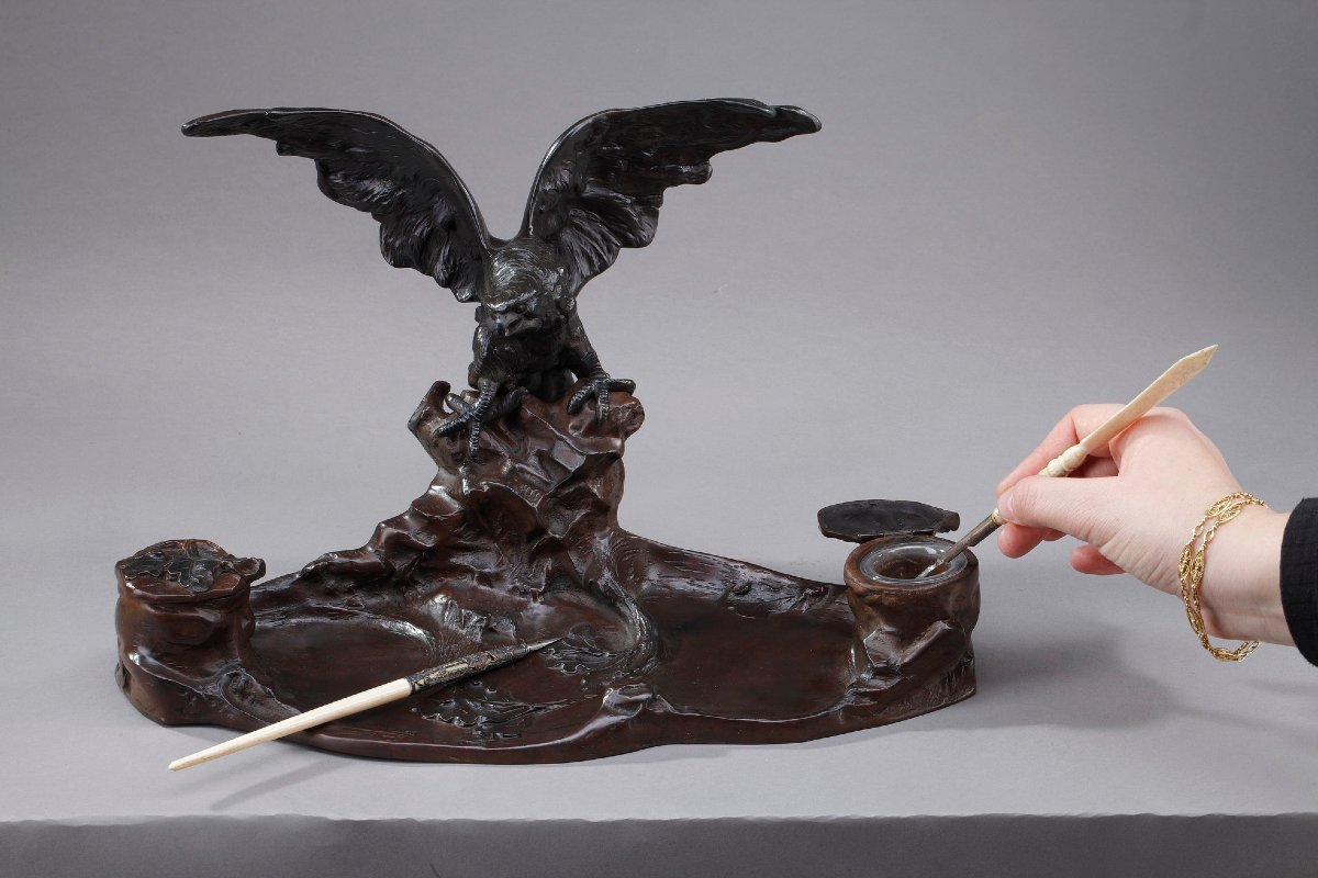 Encrier Art nouveau en bronze d'Albert Marionnet (1852-1912)-photo-2
