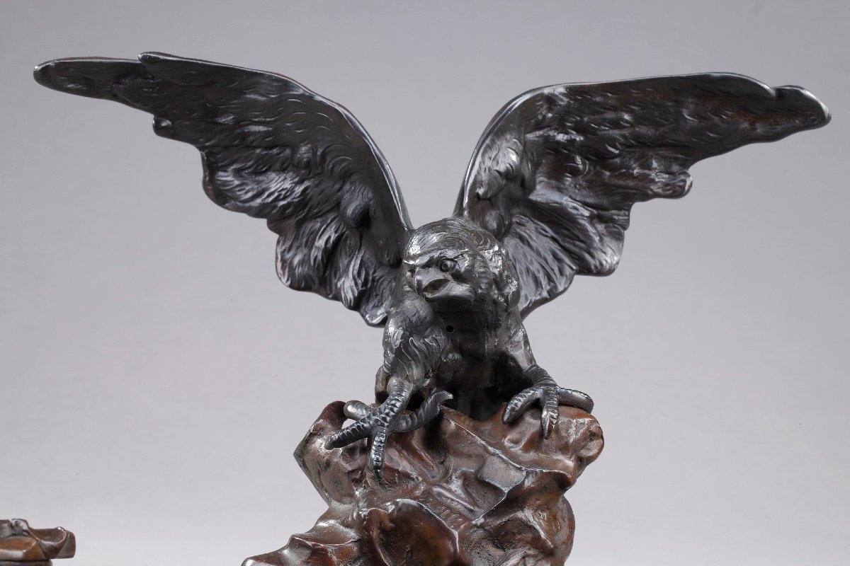 Encrier Art nouveau en bronze d'Albert Marionnet (1852-1912)-photo-3
