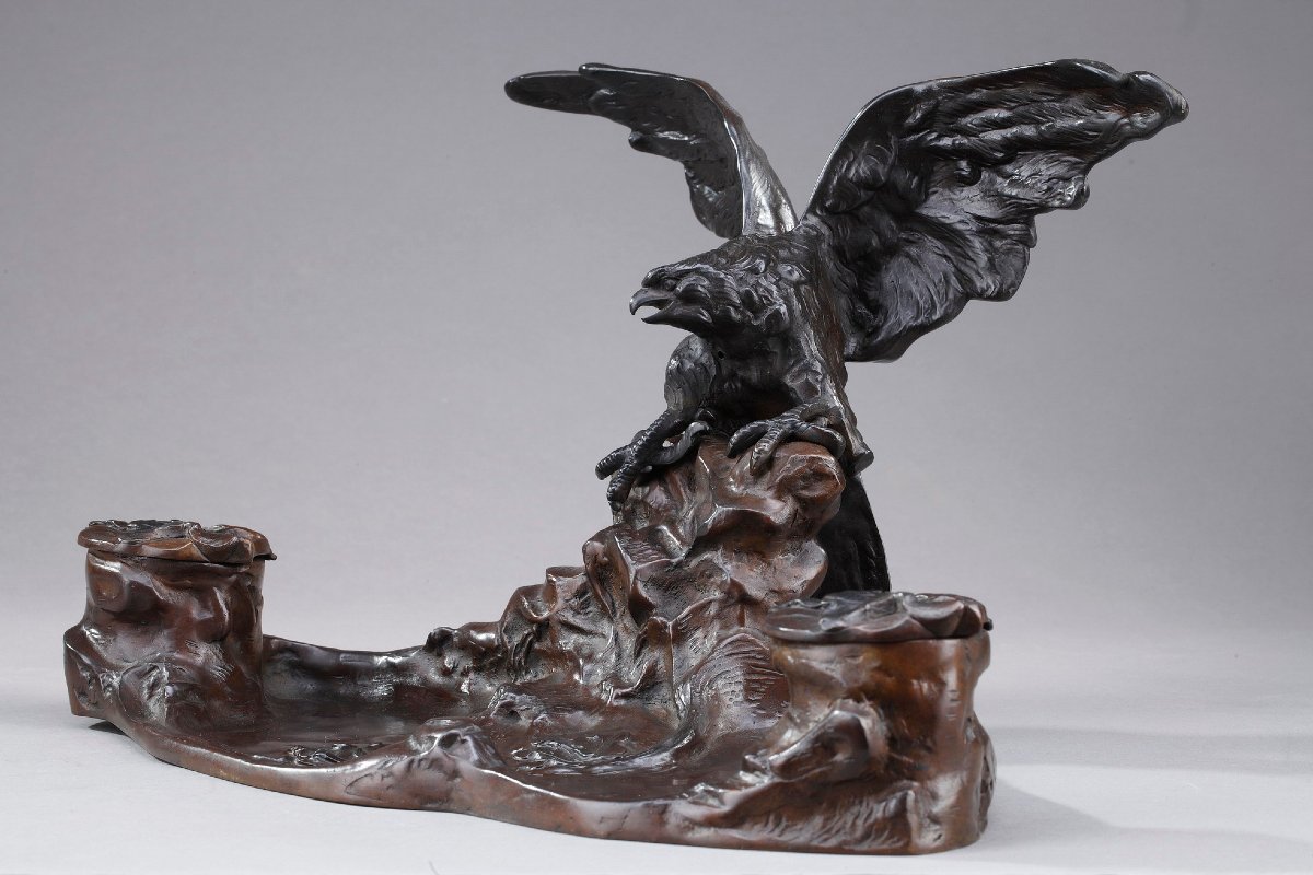 Encrier Art nouveau en bronze d'Albert Marionnet (1852-1912)-photo-4