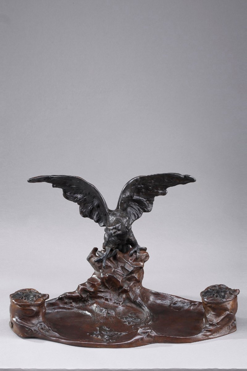 Encrier Art nouveau en bronze d'Albert Marionnet (1852-1912)
