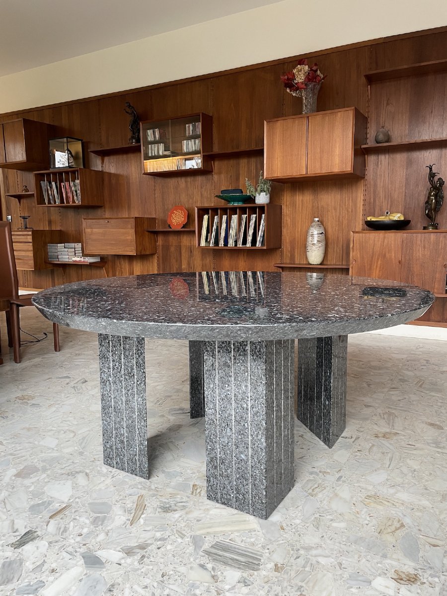Large Round Table Made Of Polished Granite, Seats 10-photo-2