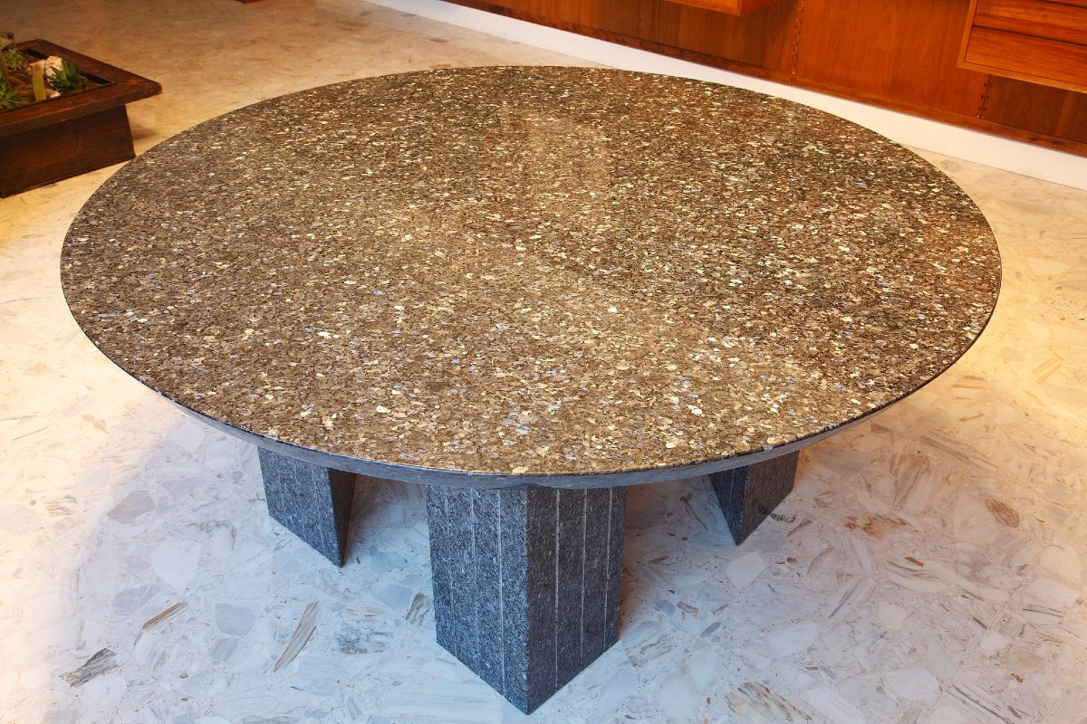 Large Round Table Made Of Polished Granite, Seats 10-photo-3