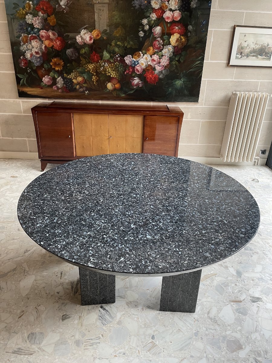 Large Round Table Made Of Polished Granite, Seats 10-photo-4