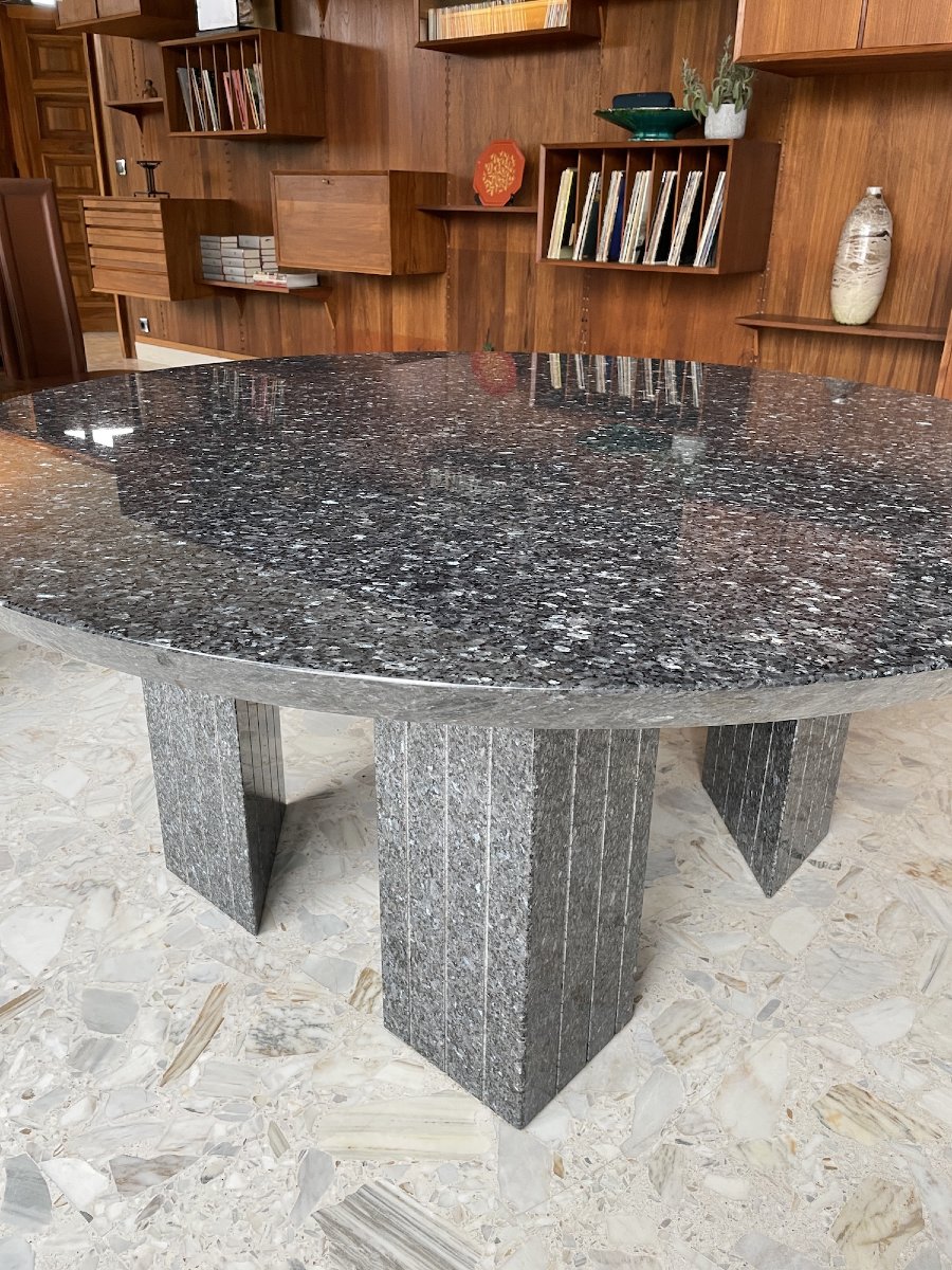 Large Round Table Made Of Polished Granite, Seats 10-photo-1