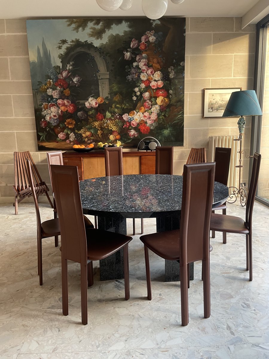 Large Round Table Made Of Polished Granite, Seats 10-photo-5