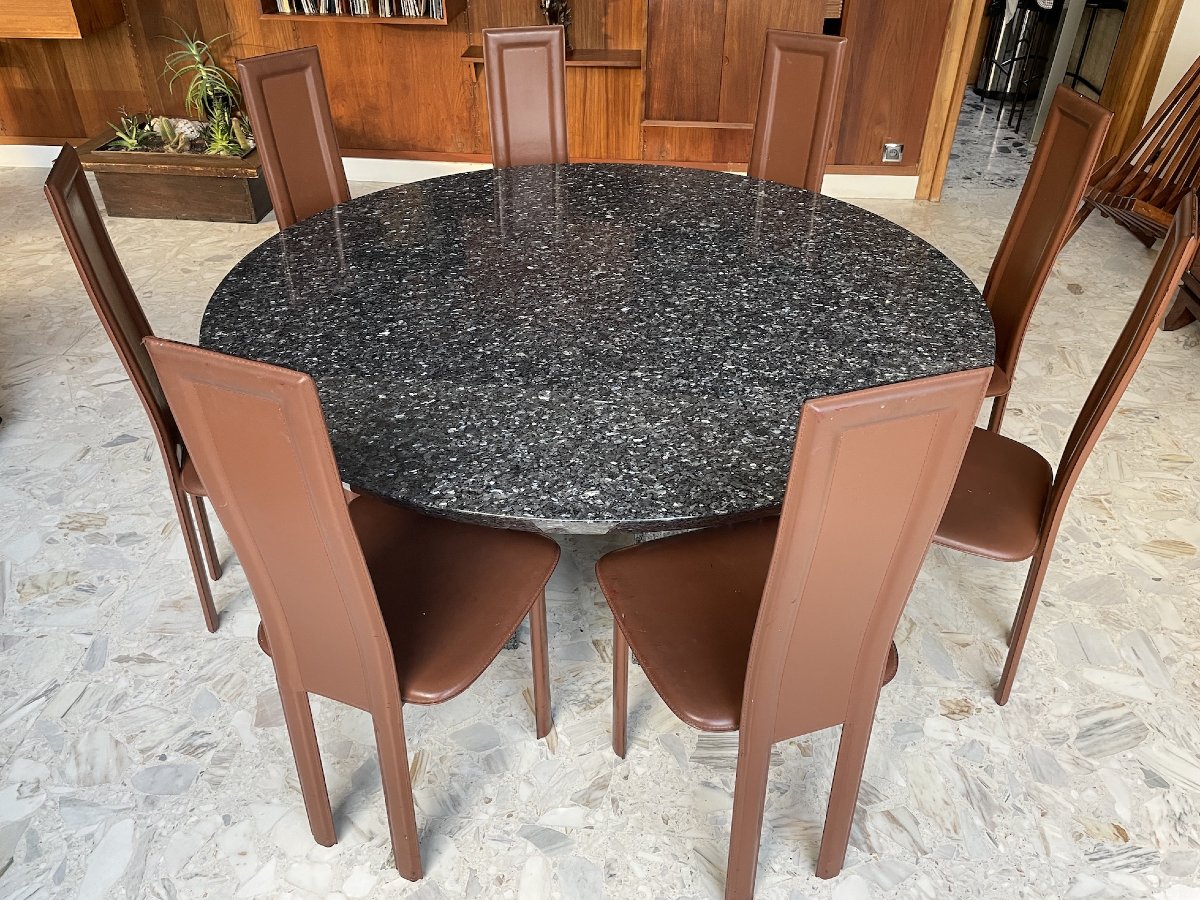Large Round Table Made Of Polished Granite, Seats 10-photo-7