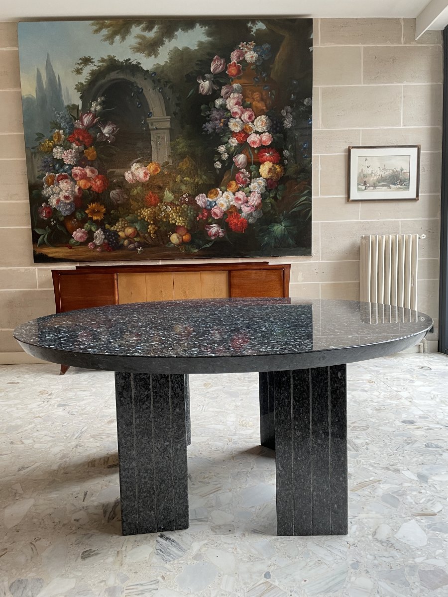 Large Round Table Made Of Polished Granite, Seats 10