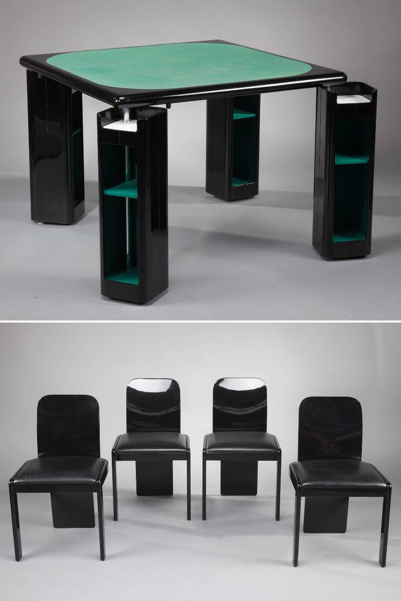Table de jeu et chaises par Pierluigi Molinari pour Pozzi, Italie, 1970