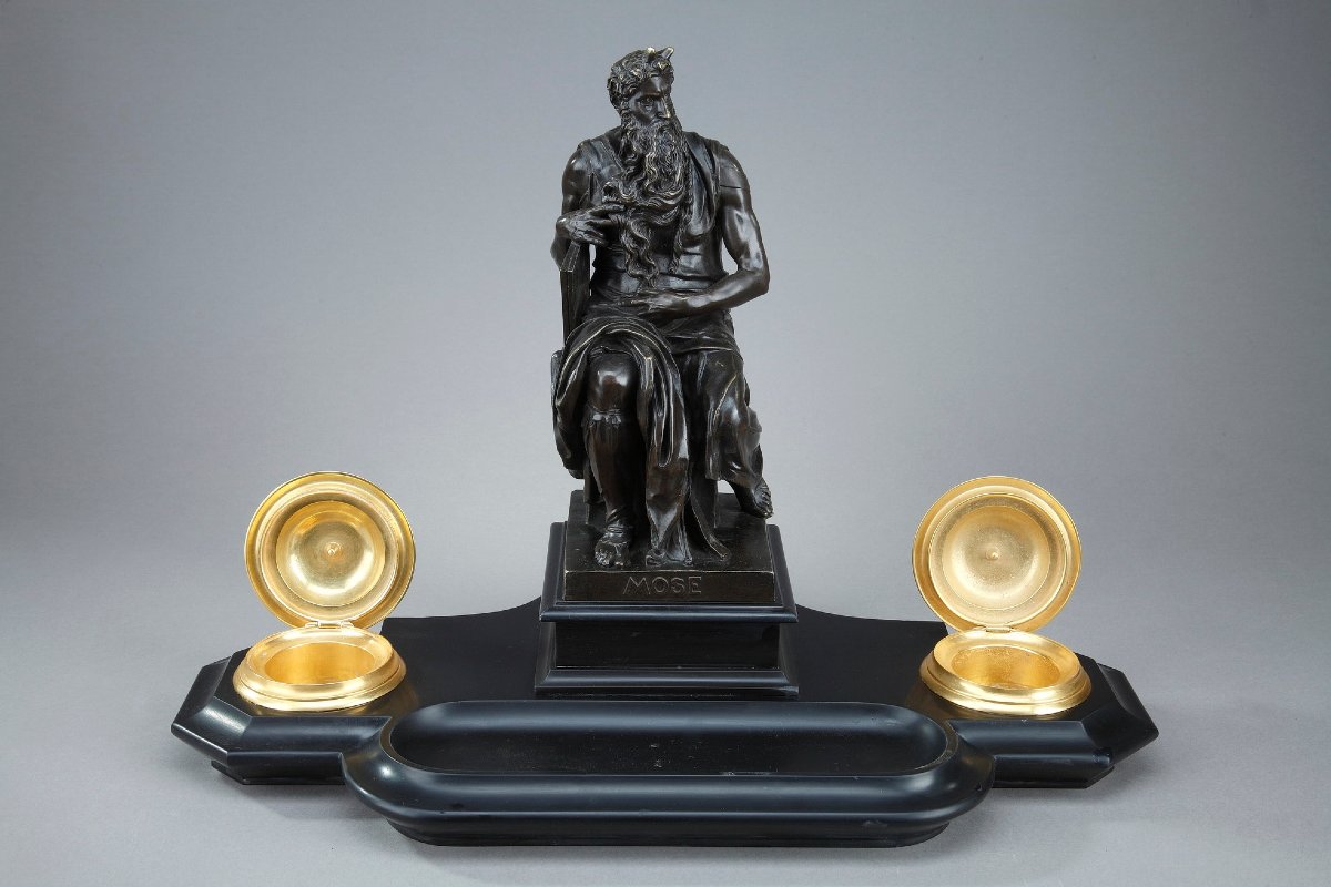 Marble And Bronze Inkwell Depicting Michelangelo's -photo-3