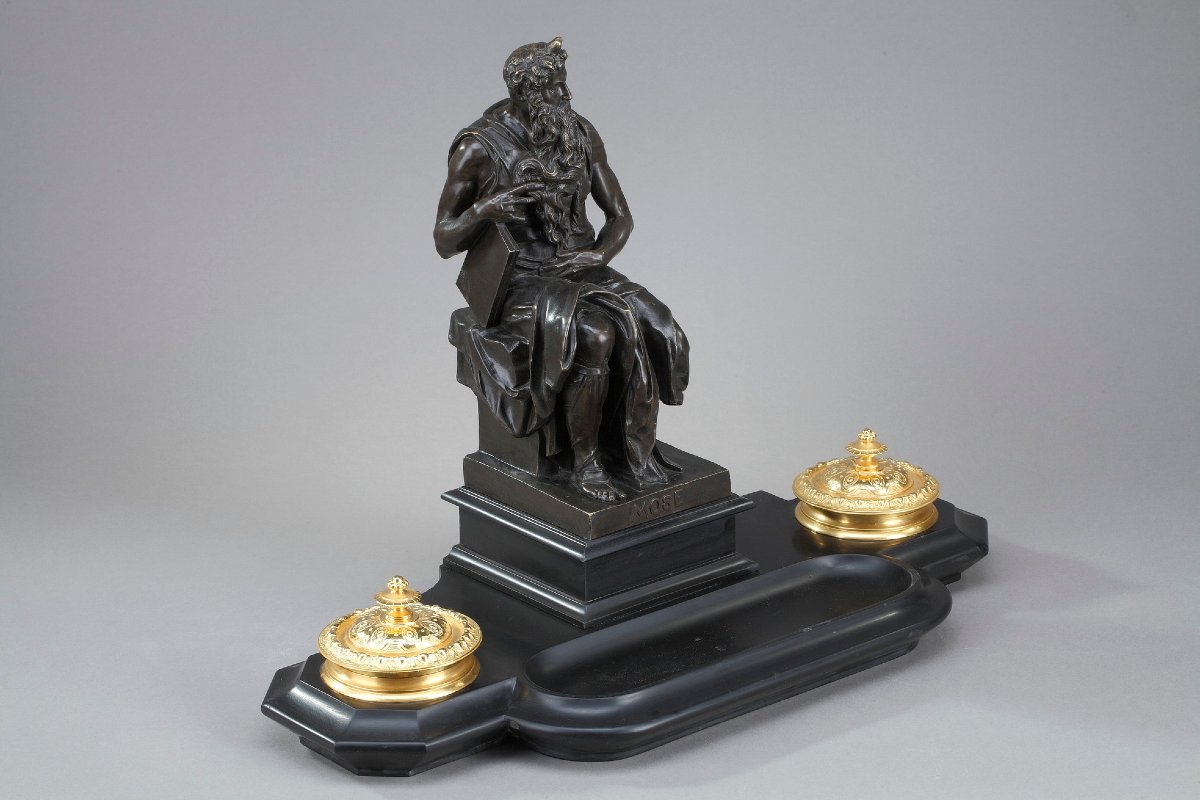 Marble And Bronze Inkwell Depicting Michelangelo's -photo-4
