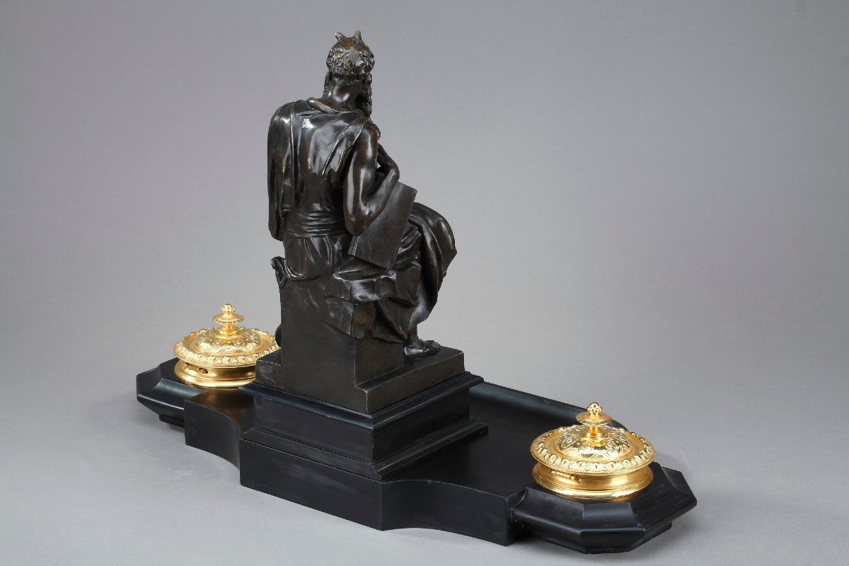 Marble And Bronze Inkwell Depicting Michelangelo's -photo-1