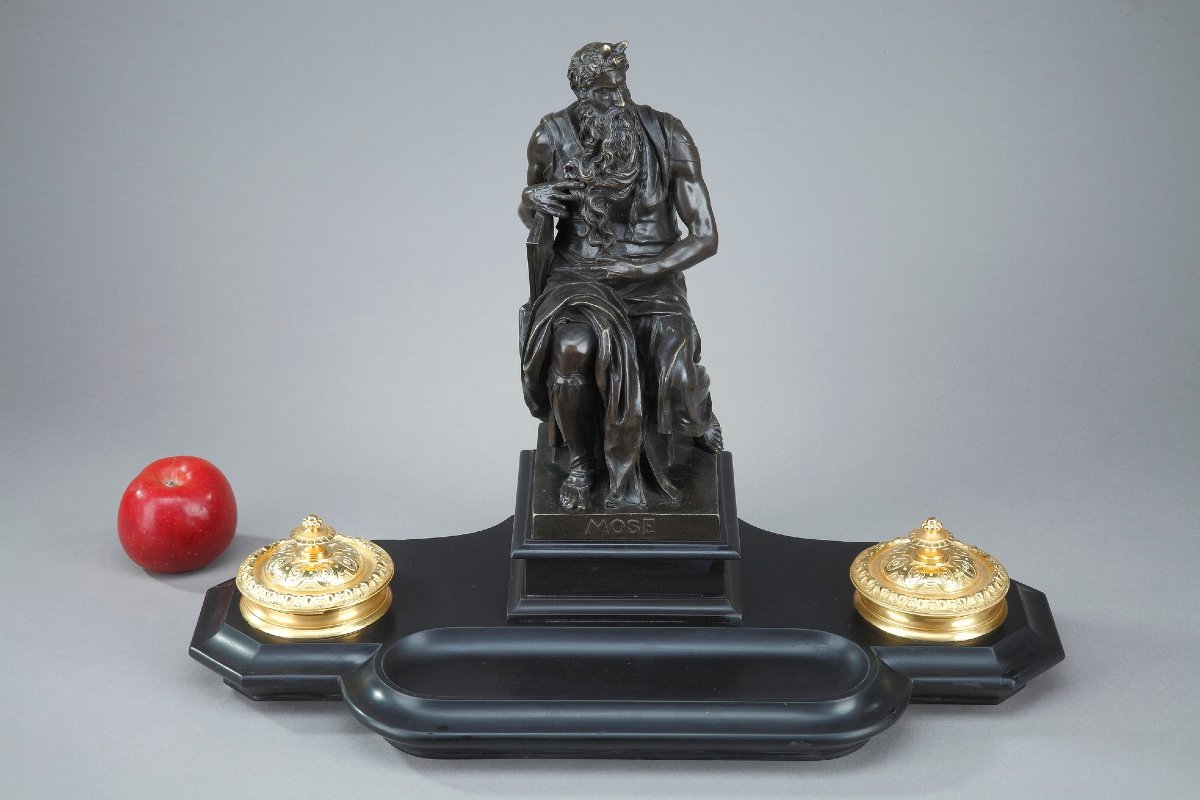 Marble And Bronze Inkwell Depicting Michelangelo's 