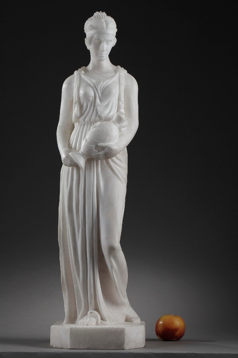 Art Deco-era Alabaster Sculpture Titled "la Samaritaine"-photo-2