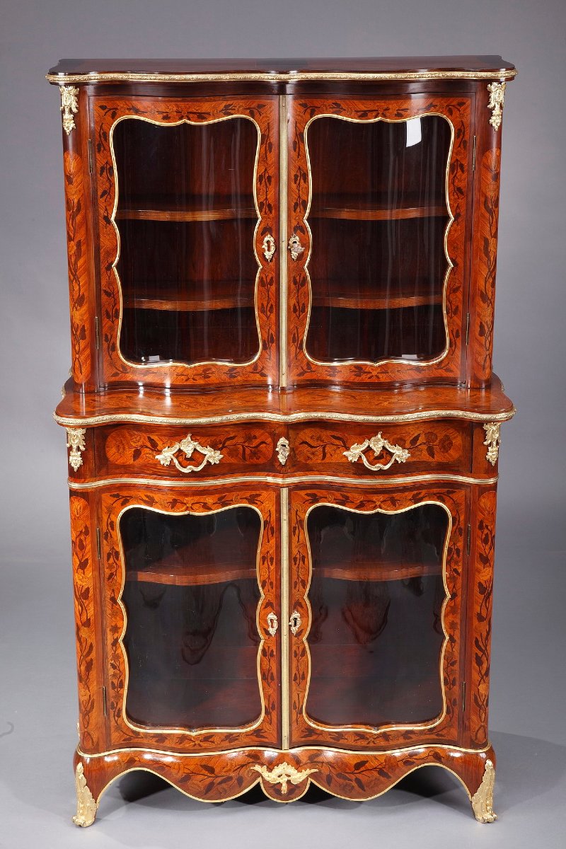 Vitrine de style Louis XV à décor de marqueterie, XIXe siècle-photo-3