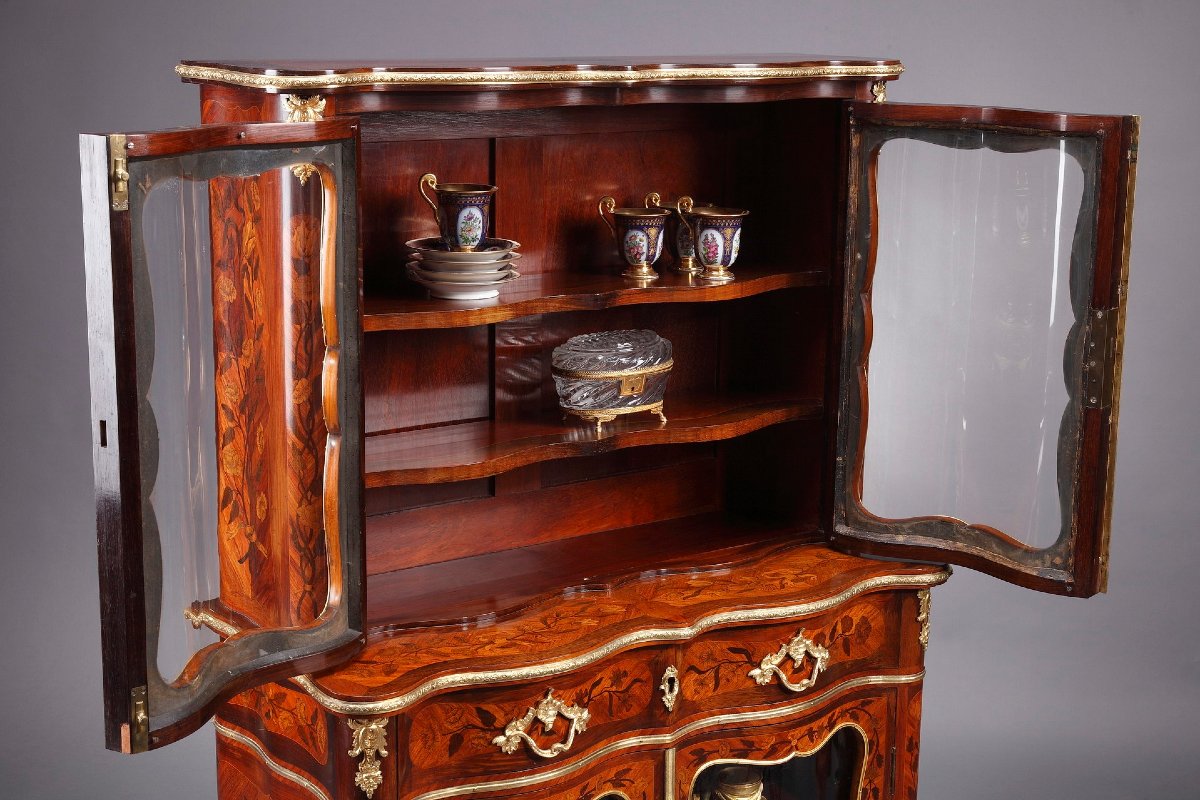 Vitrine de style Louis XV à décor de marqueterie, XIXe siècle-photo-3