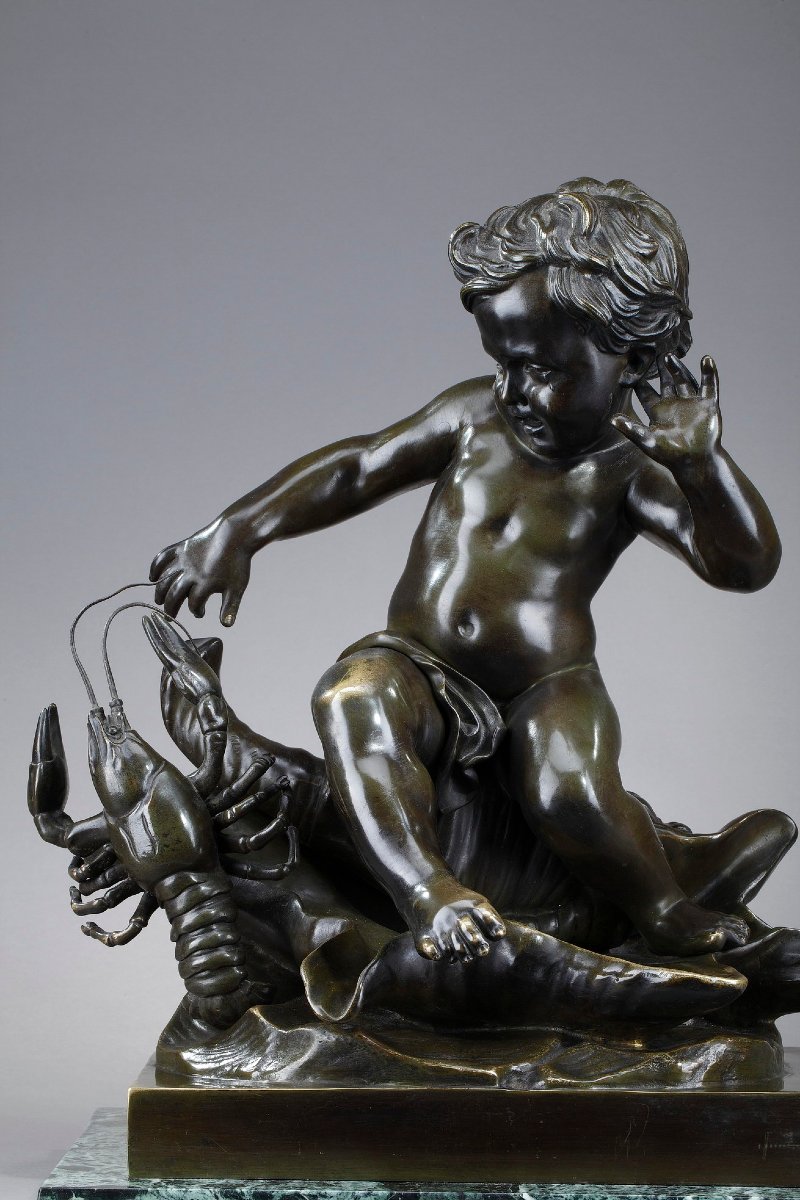 Sculpture en bronze, "Enfant pincé par une écrevisse", d'après Jean-Baptiste Pigalle-photo-2