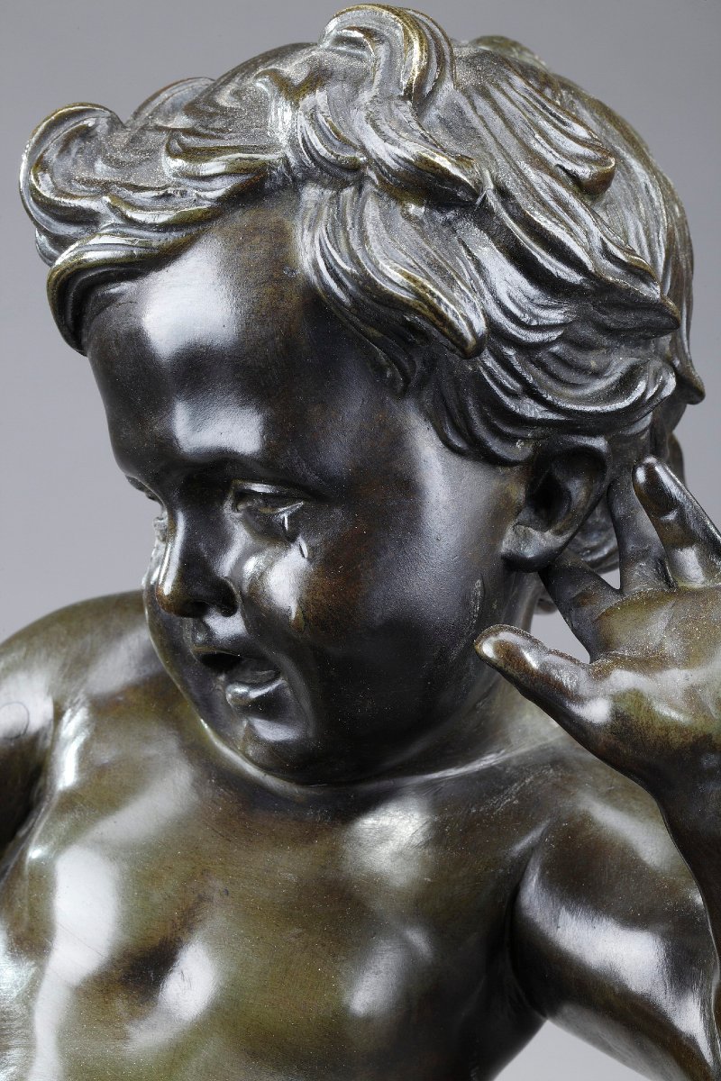 Sculpture en bronze, "Enfant pincé par une écrevisse", d'après Jean-Baptiste Pigalle-photo-3