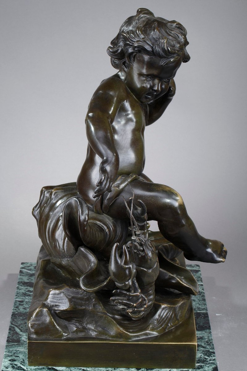 Sculpture en bronze, "Enfant pincé par une écrevisse", d'après Jean-Baptiste Pigalle-photo-4