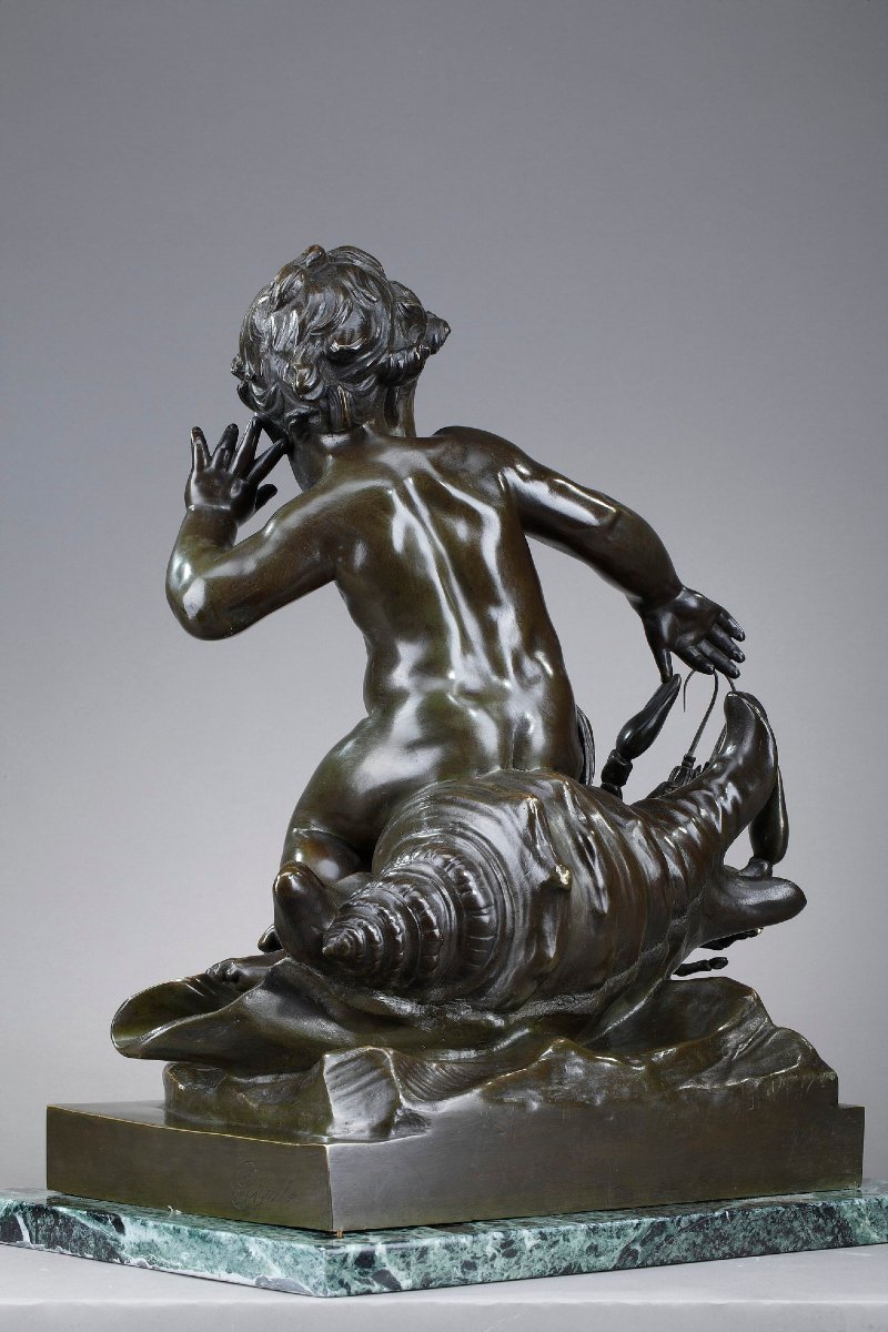 Sculpture en bronze, "Enfant pincé par une écrevisse", d'après Jean-Baptiste Pigalle-photo-5