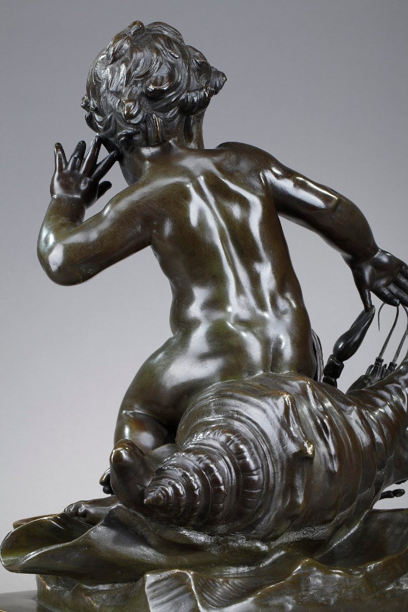 Sculpture en bronze, "Enfant pincé par une écrevisse", d'après Jean-Baptiste Pigalle-photo-6