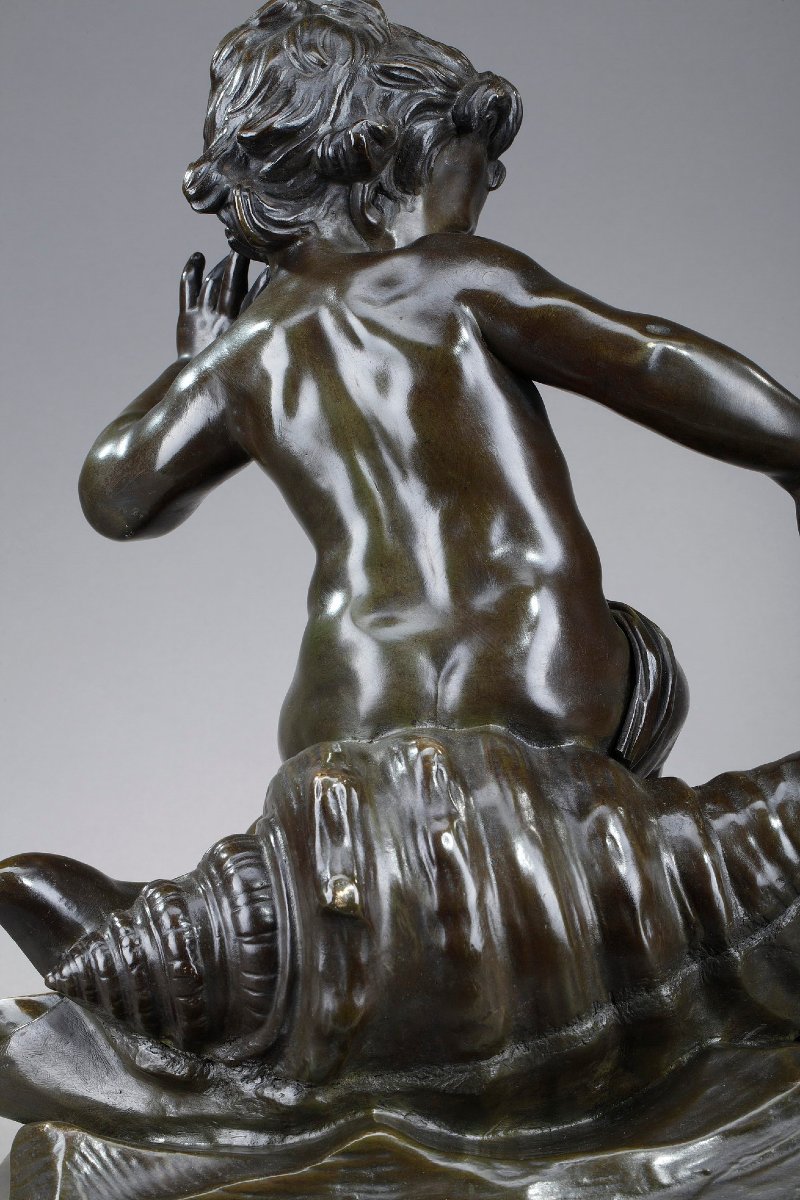 Sculpture en bronze, "Enfant pincé par une écrevisse", d'après Jean-Baptiste Pigalle-photo-7