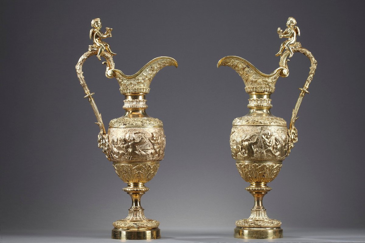 Pair Of Napoleon III-style Ewers In Gilded Bronze