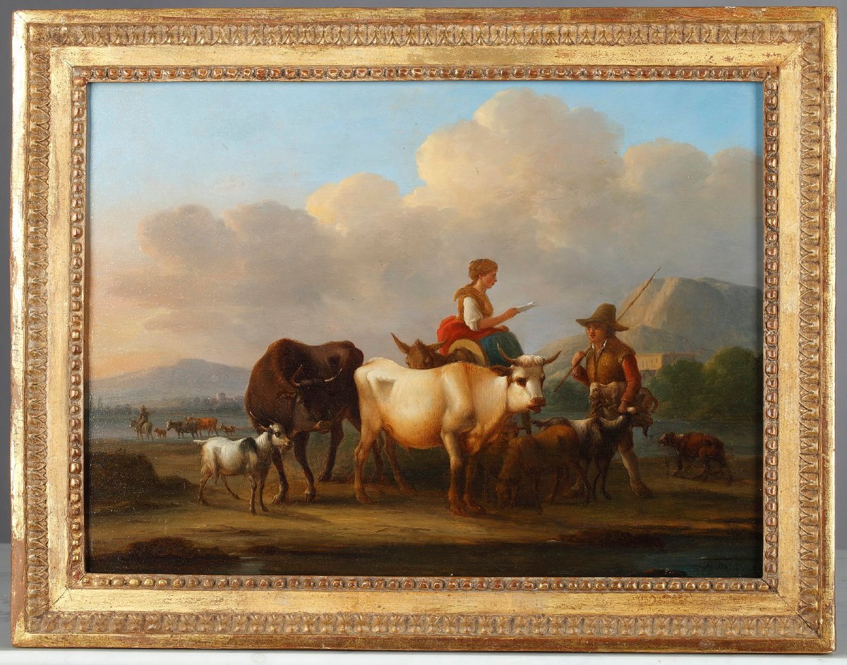 "landscapes With Cows," A Pair Of Oil Paintings On Panel, Signed Dieboldt-photo-2