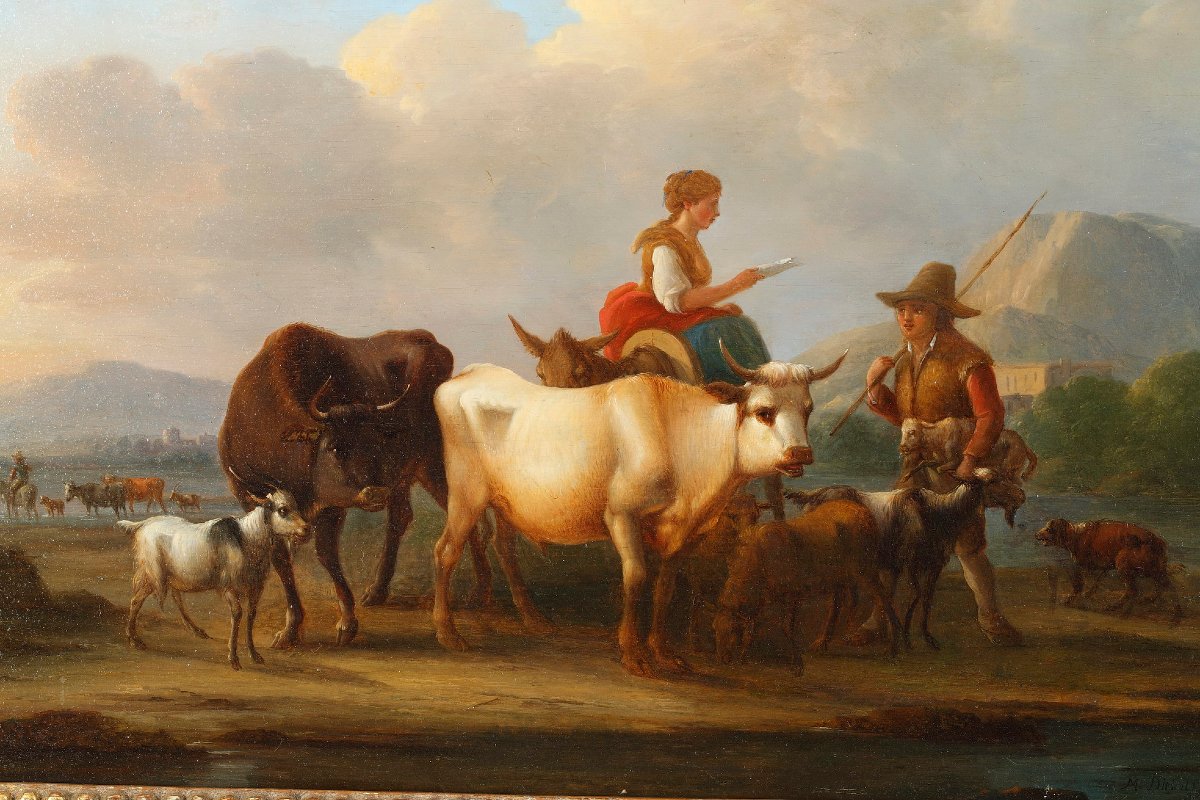 "landscapes With Cows," A Pair Of Oil Paintings On Panel, Signed Dieboldt-photo-4