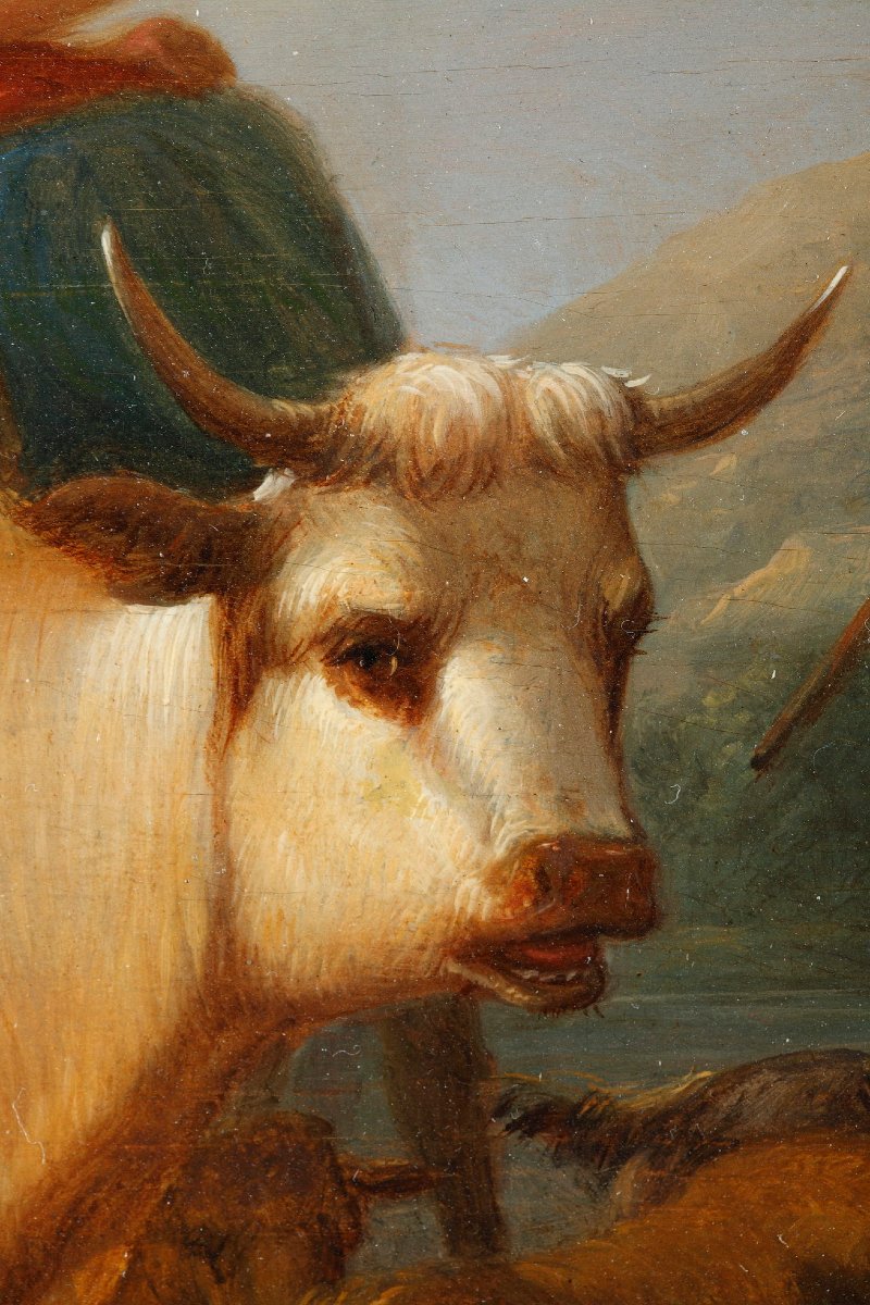 "landscapes With Cows," A Pair Of Oil Paintings On Panel, Signed Dieboldt-photo-2