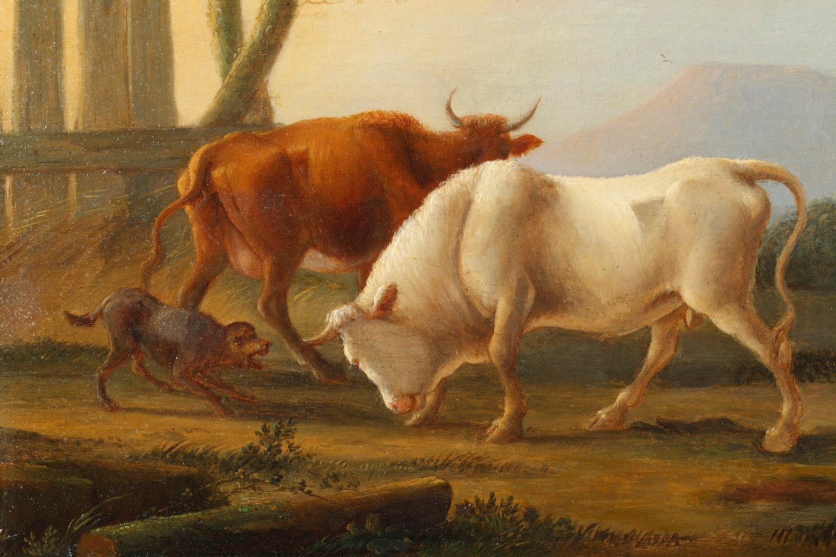 "landscapes With Cows," A Pair Of Oil Paintings On Panel, Signed Dieboldt-photo-3