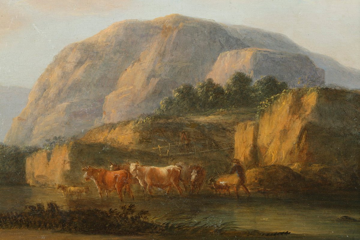 "landscapes With Cows," A Pair Of Oil Paintings On Panel, Signed Dieboldt-photo-4
