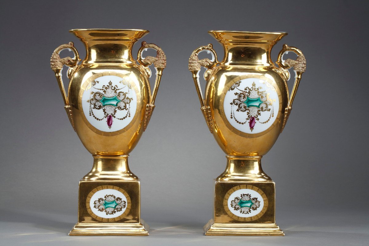 Pair Of Paris Porcelain Altar Vases-photo-3