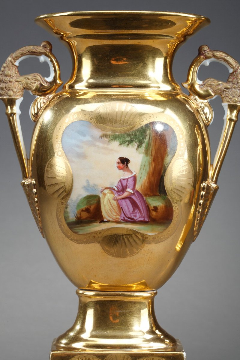 Pair Of Paris Porcelain Altar Vases-photo-1