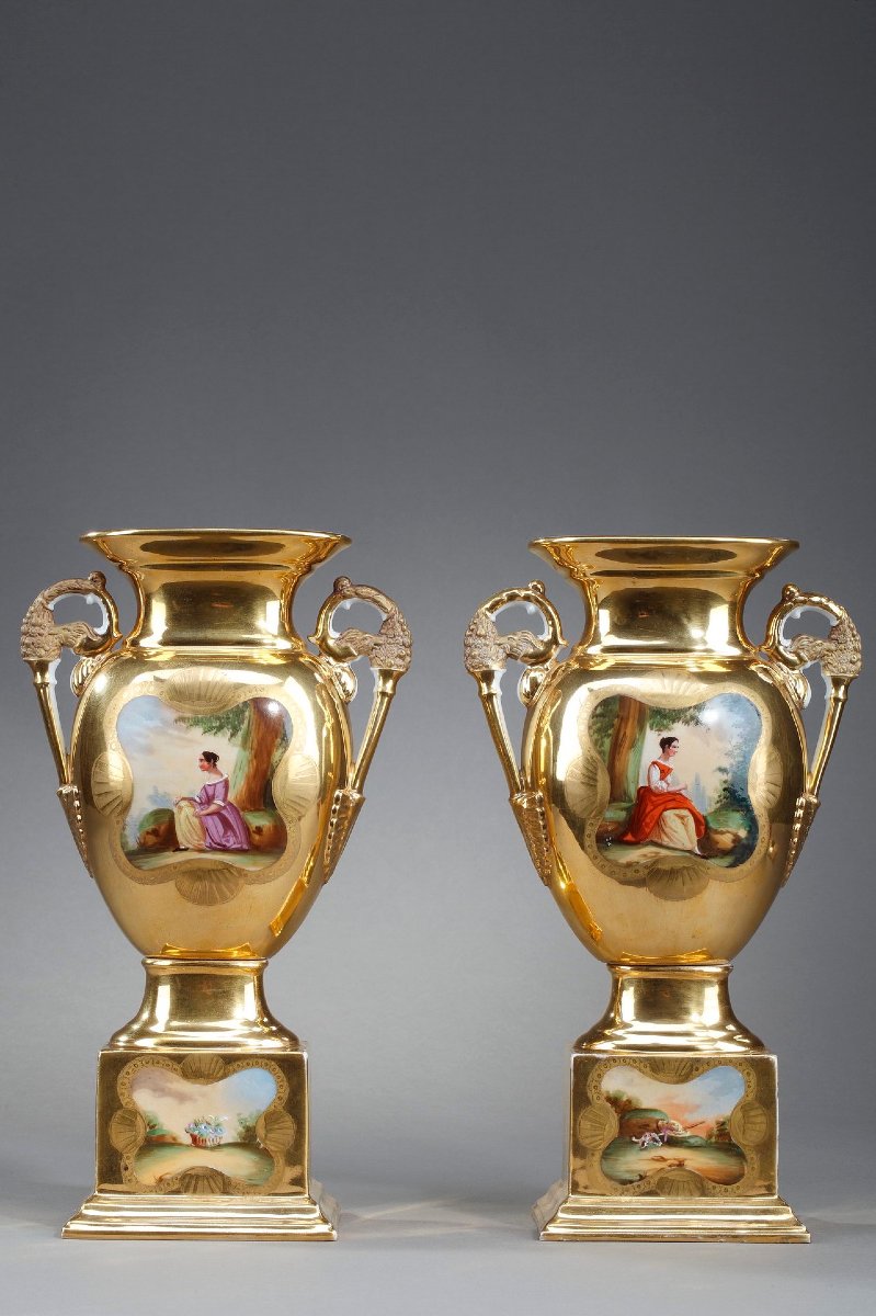 Pair Of Paris Porcelain Altar Vases