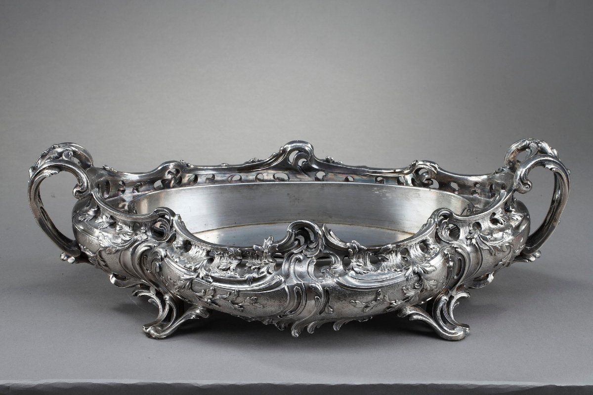 Large Silver-plated Bronze Planter In The Louis XV Style, 19th Century-photo-4