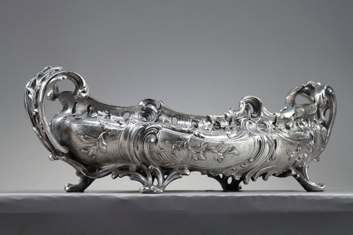 Large Silver-plated Bronze Planter In The Louis XV Style, 19th Century-photo-1