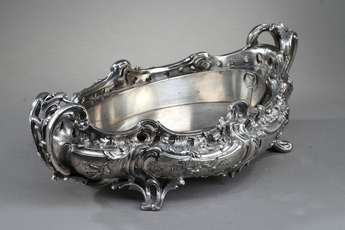 Large Silver-plated Bronze Planter In The Louis XV Style, 19th Century-photo-2